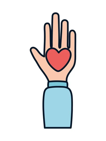 Рука с сердцем любит благотворительность и пожертвования — стоковый вектор