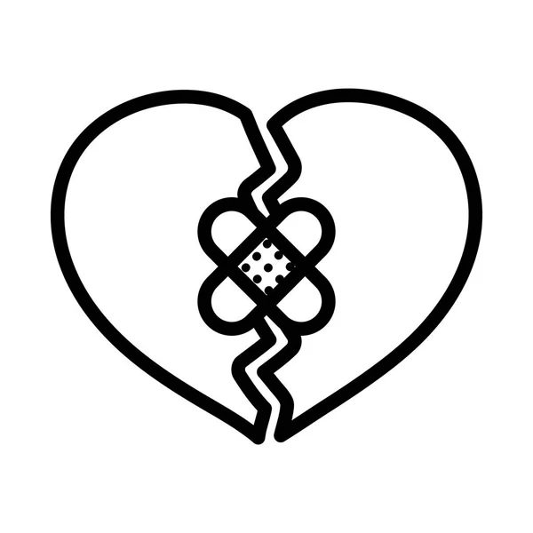 Glücklicher Valentinstag, gebrochener Herzverband hilft dicke Linie — Stockvektor