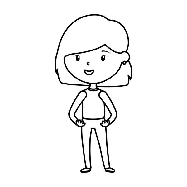 Carino giovane donna in piedi personaggio cartone animato — Vettoriale Stock