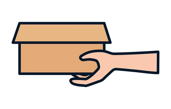 Hand holding cardboard box charity and donation — стоковый вектор