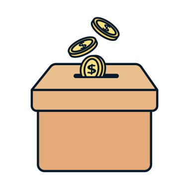 falling coins in cardboard box charity and donation