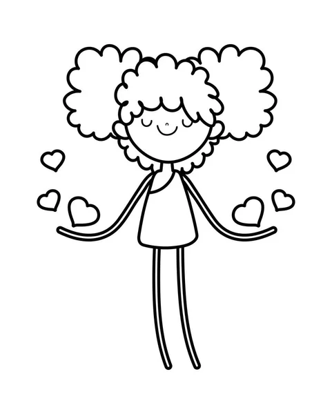 Happy valentines day, little cupid with hearts cartoon thick line — Image vectorielle