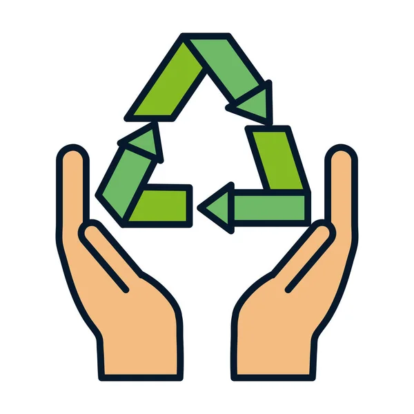 Руки з значком екологічного середовища переробки відновлюваних джерел — стоковий вектор
