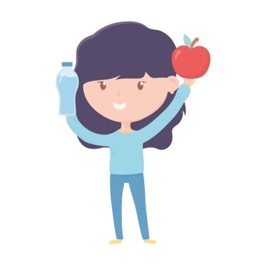 young woman with bottle water and apple charity and donation