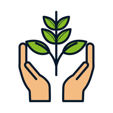 hands with plant ecology environment icon