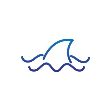 fin shark and sea marine life thick line blue