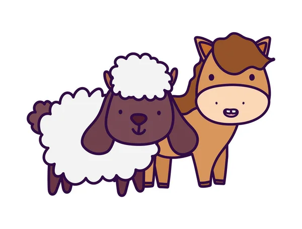 Horse and sheep farm animal cartoon — Stockvektor