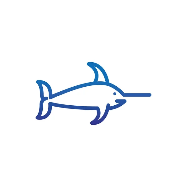 Marlin fish marine life thick line blue — Vetor de Stock
