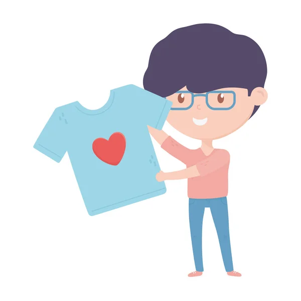 Young man holding shirt love charity and donation — Archivo Imágenes Vectoriales