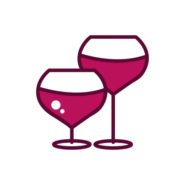 Verres à vin boisson de célébration ligne d'icônes de boisson et rempli — Image vectorielle