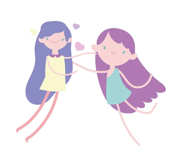 Happy valentines day, cute girl and female cupid celebrating love — 스톡 벡터