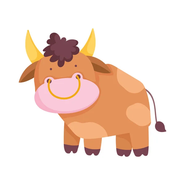 Lindo toro ganado granja animal dibujos animados — Vector de stock