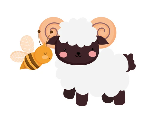 Ram and fyling bee farm animal cartoon — Wektor stockowy