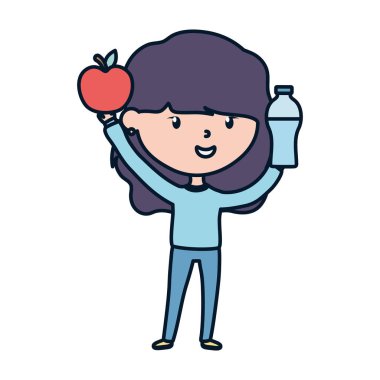 young woman with bottle water and apple charity and donation