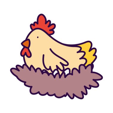 hen chicken with eggs in the nest farm animal cartoon