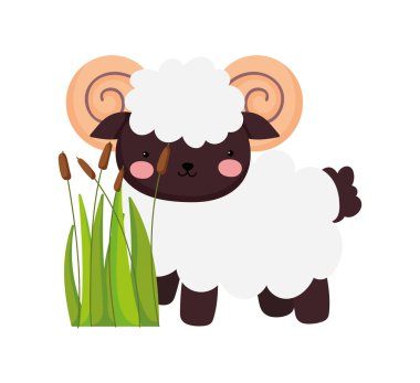 ram meadow plants farm animal cartoon