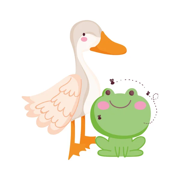 Goose and frog farm animal cartoon — Stok Vektör