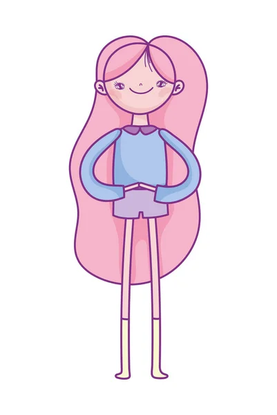 Cute young woman standing pink hair cartoon design — 图库矢量图片