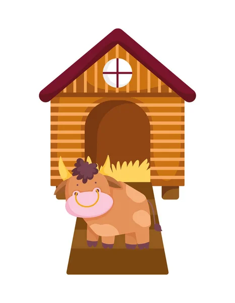 House hen bull farm animal cartoon — Stockvector