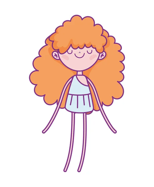 Happy valentines day, cute cupid with long curly hair cartoon — Image vectorielle