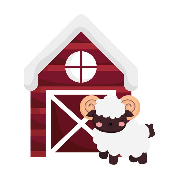 Ram house barn farm animal cartoon — 图库矢量图片