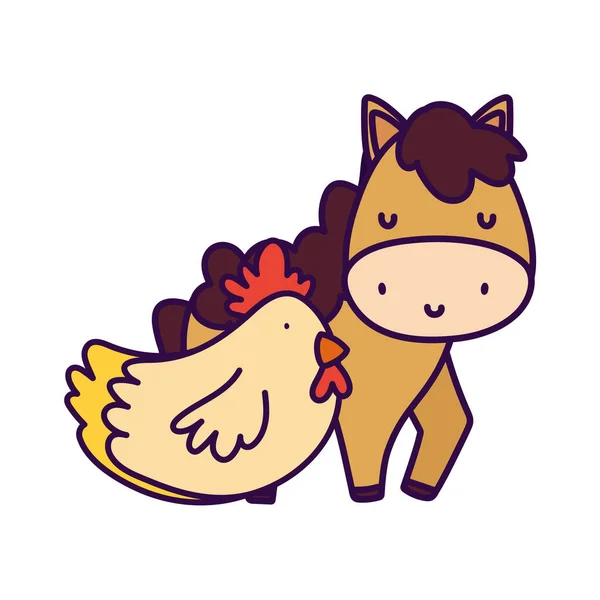 Horse and hen farm animal cartoon — Vector de stock