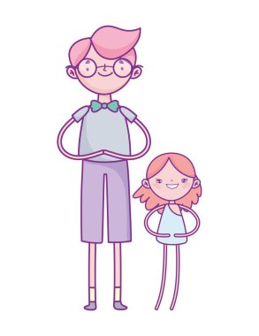 happy valentines day, young man and little cupid cartoon character