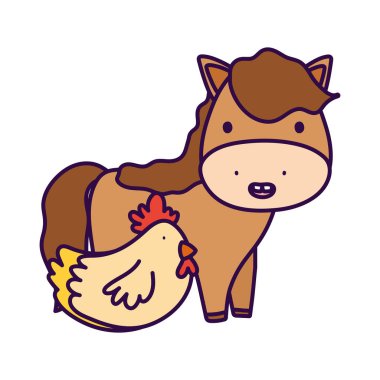 horse and hen farm animal cartoon
