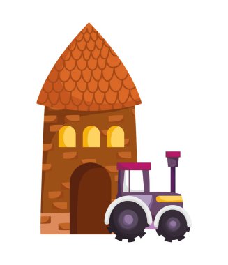 cottage tractor rural truck farm animal cartoon
