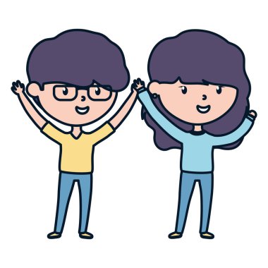 young man and woman celebrating hands up