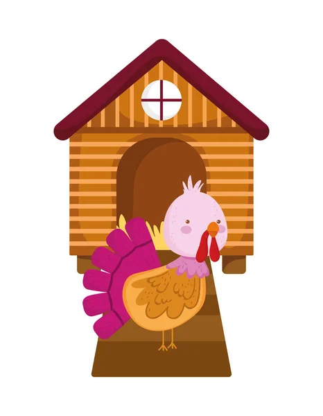 Wooden barn and turkey bird farm animal cartoon — 图库矢量图片