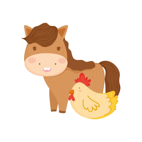 Horse and hen farm animal cartoon — 图库矢量图片