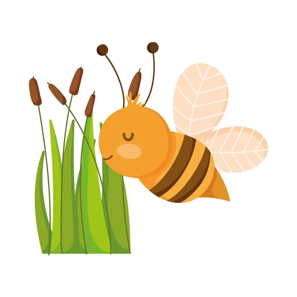 Cute flying bee vegetation plants farm animal cartoon — Stockový vektor