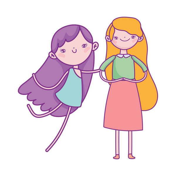 Счастливый день валентинки, симпатичная молодая женщина и милый мультик о любви