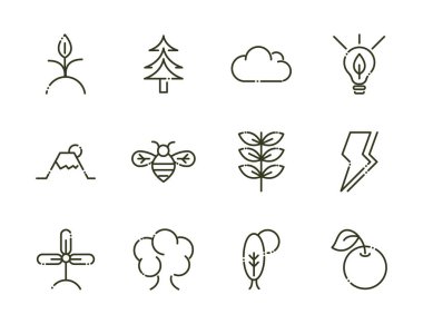 Orman yeşilliği ekolojisi doğa çizgisi tasarım simgeleri belirlendi