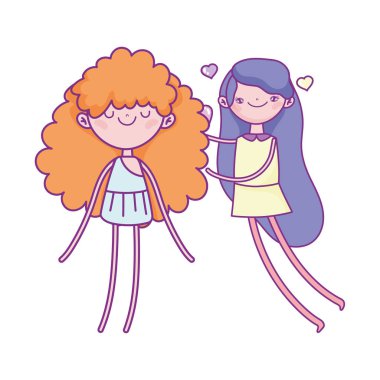 happy valentines day, cute young woman and funny cupid cartoon love hearts