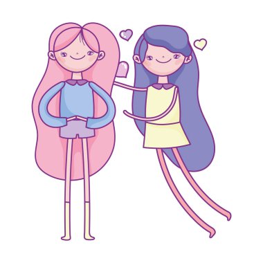 happy valentines day, cute young woman and funny cupid hearts love cartoon