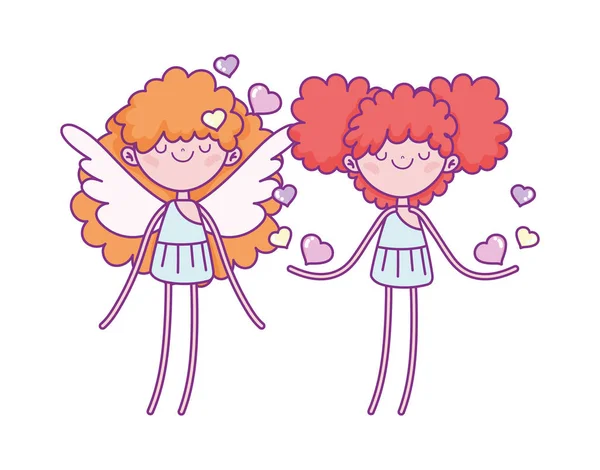 Gelukkig Valentijnsdag, schattig cupids met harten liefde romantisch — Stockvector