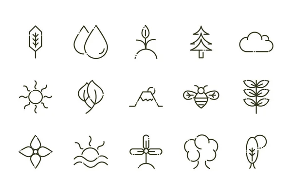 Forest foliage ecology nature line design icons set. — Vector de stock