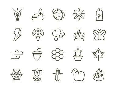 Orman yeşilliği ekolojisi doğa çizgisi tasarım simgeleri belirlendi