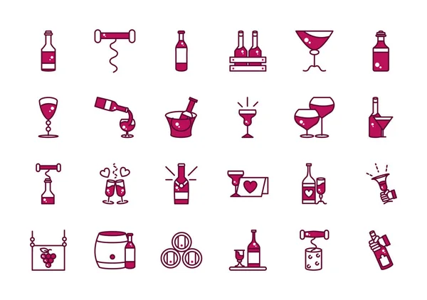 Wijn viering drankje feest evenement pictogrammen collectie lijn en gevuld — Stockvector