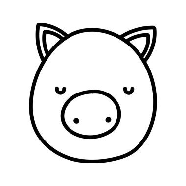 Tatlı domuz suratlı çiftlik hayvanı çizgi filmi kalın çizgi