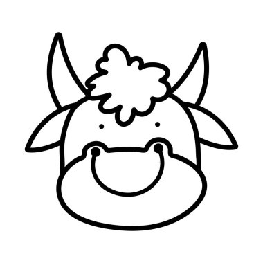 Tatlı boğa suratlı çiftlik hayvanı çizgi filmi kalın çizgi