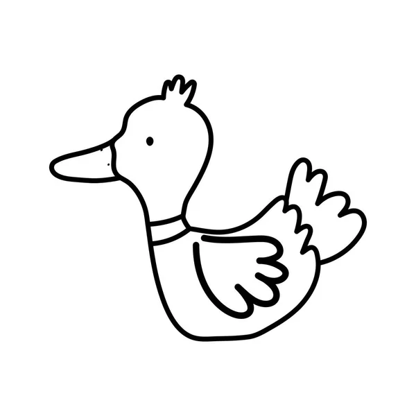 Duck poultry bird farm animal cartoon thick line — Stock Vector