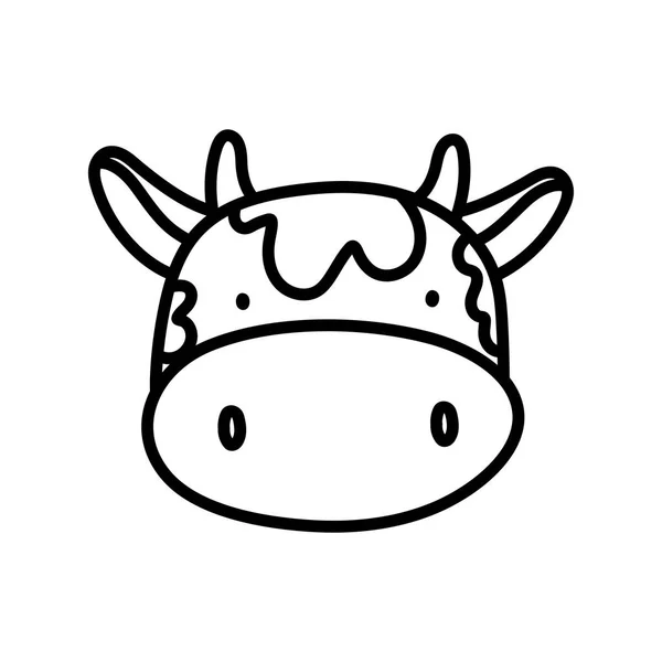 Милая корова лицо скота фермы животных мультфильм толстая линия — стоковый вектор