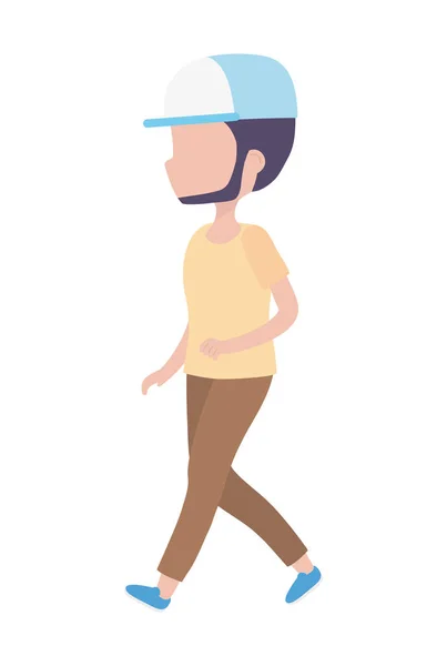 Jeune homme personnage de marche icône de dessin animé — Image vectorielle