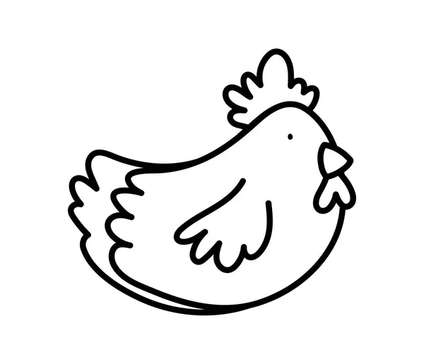 Ave gallina granja doméstica animal dibujos animados línea gruesa — Vector de stock