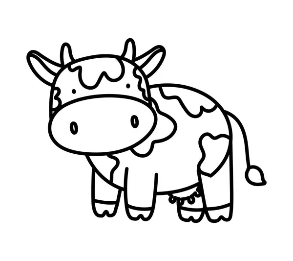 Χαριτωμένο αγελάδα κτηνοτροφικό ζώο αγρόκτημα καρτούν παχιά γραμμή — Διανυσματικό Αρχείο