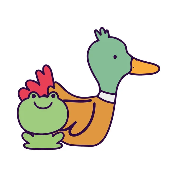 Pato e rã fazenda desenho animado animal —  Vetores de Stock