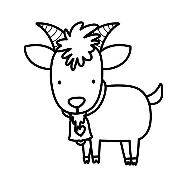 Козий рогатый скот с толстой линией мультфильма о животном — стоковый вектор